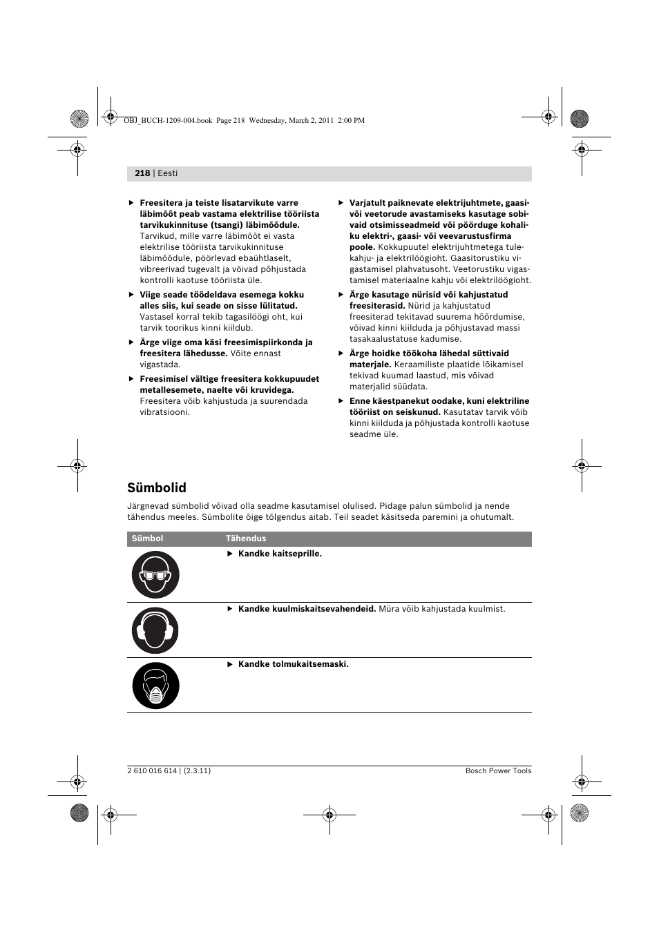 Sümbolid | Bosch GTR 30 CE Professional User Manual | Page 218 / 256