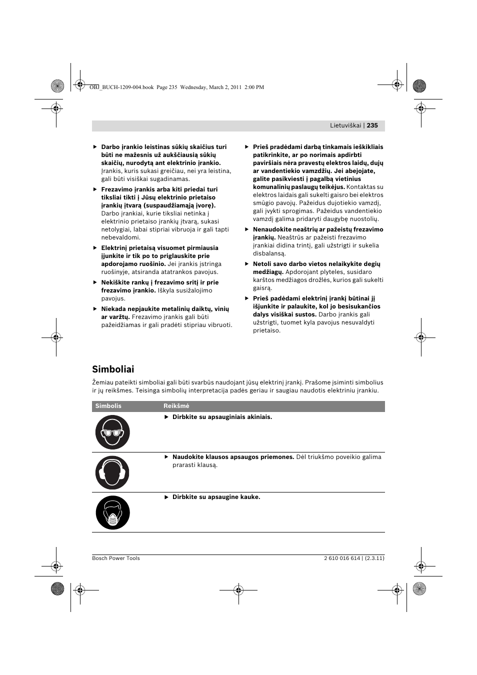 Simboliai | Bosch GTR 30 CE Professional User Manual | Page 235 / 256