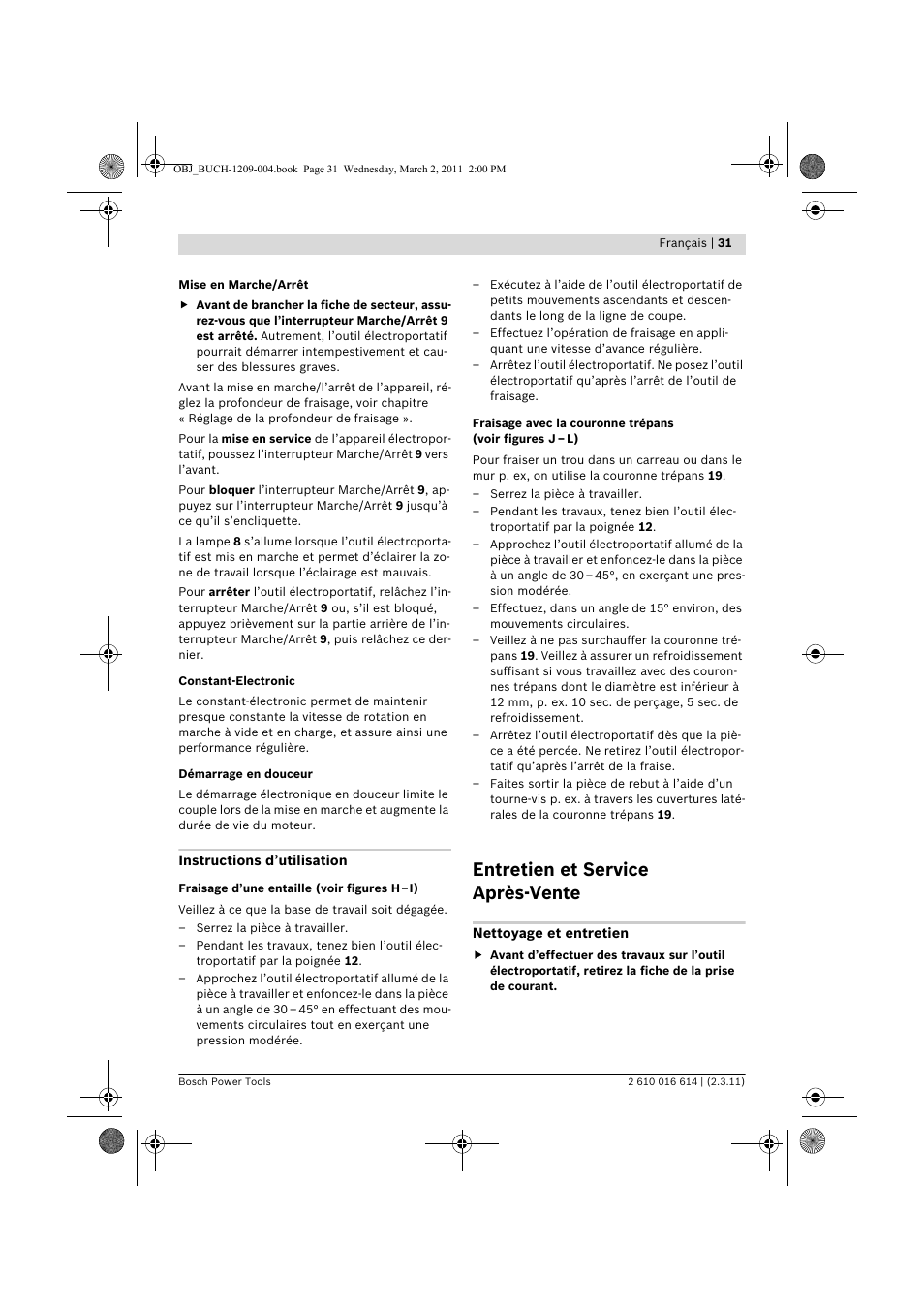 Entretien et service après-vente | Bosch GTR 30 CE Professional User Manual | Page 31 / 256