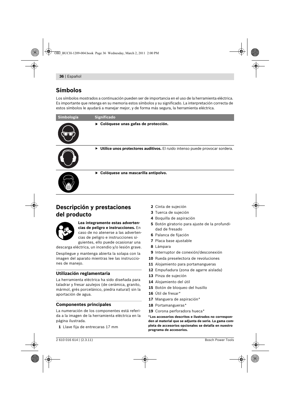 Símbolos, Descripción y prestaciones del producto | Bosch GTR 30 CE Professional User Manual | Page 36 / 256