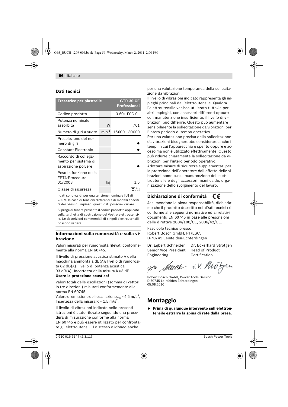 Montaggio | Bosch GTR 30 CE Professional User Manual | Page 56 / 256