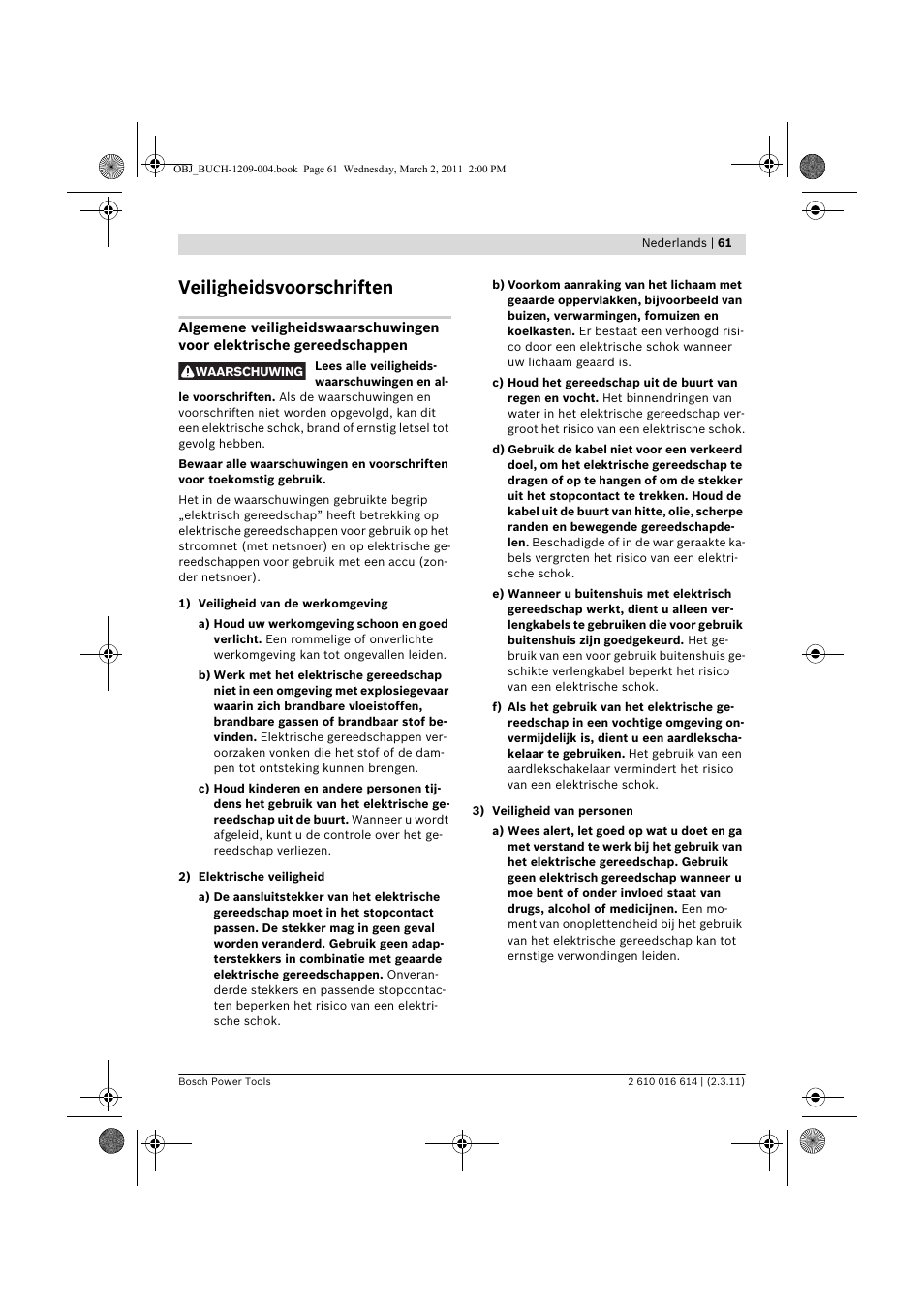 Veiligheidsvoorschriften | Bosch GTR 30 CE Professional User Manual | Page 61 / 256