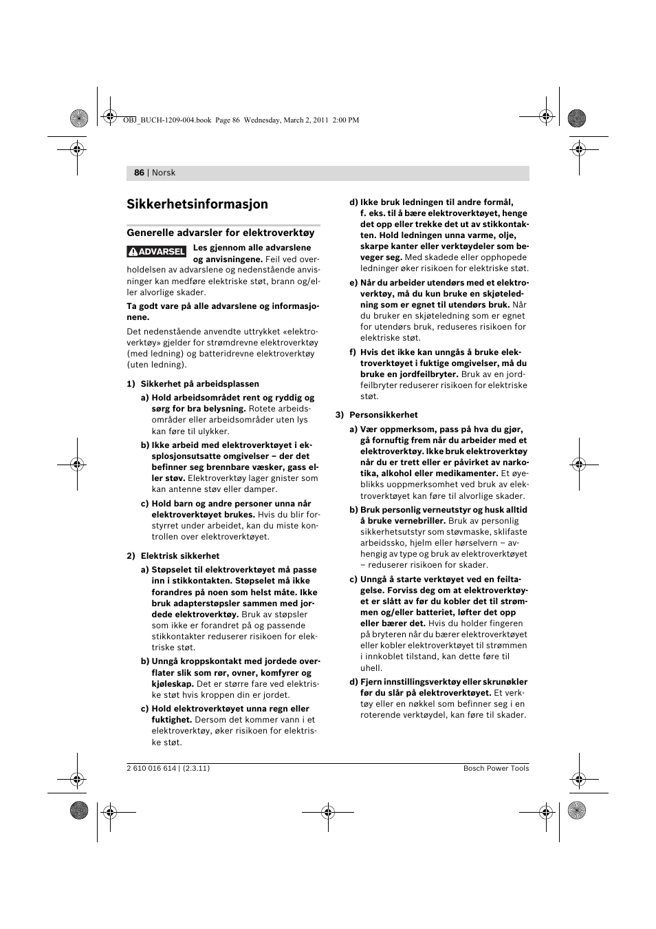 Sikkerhetsinformasjon | Bosch GTR 30 CE Professional User Manual | Page 86 / 256