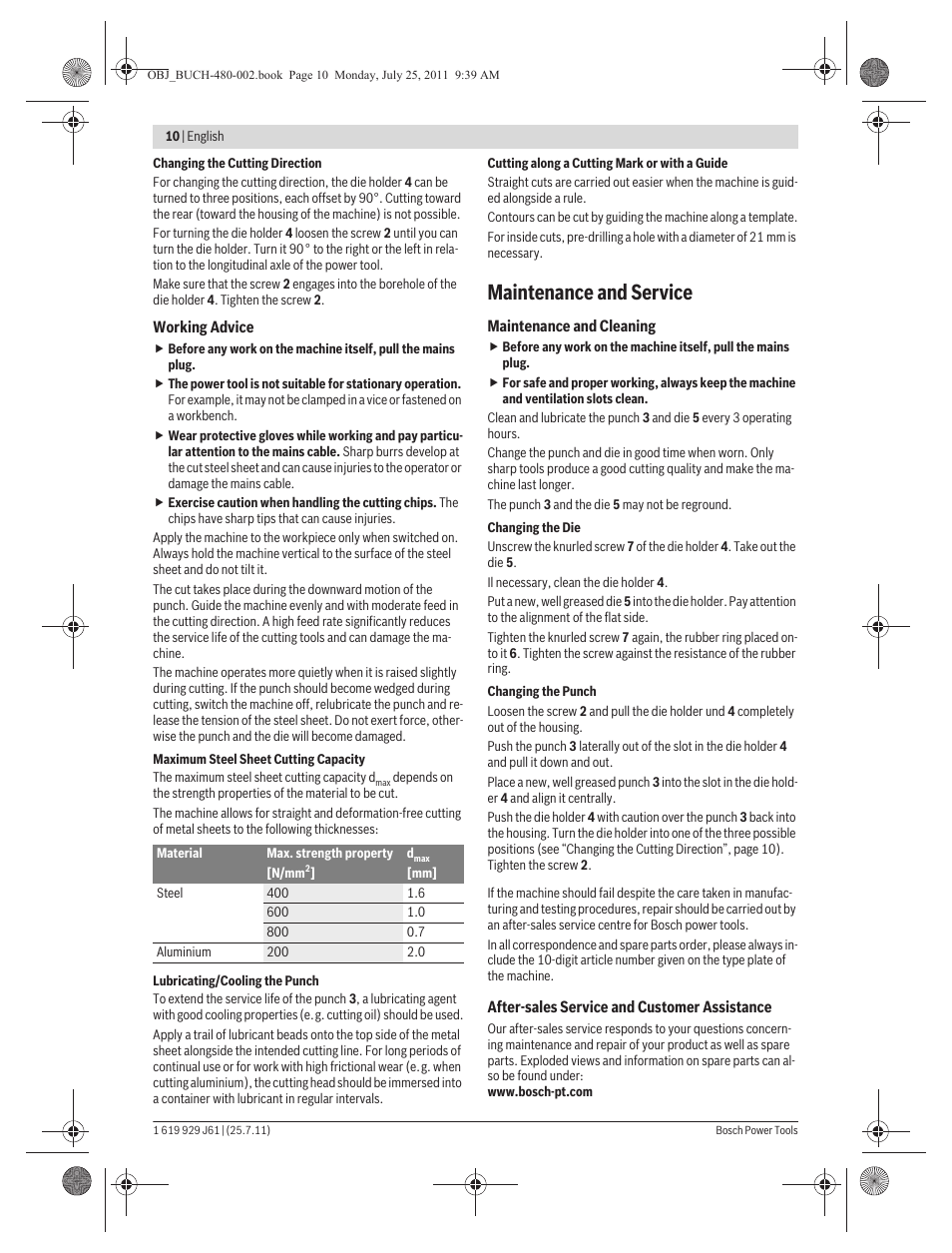 Maintenance and service | Bosch GNA 16 (SDS) Professional User Manual | Page 10 / 112