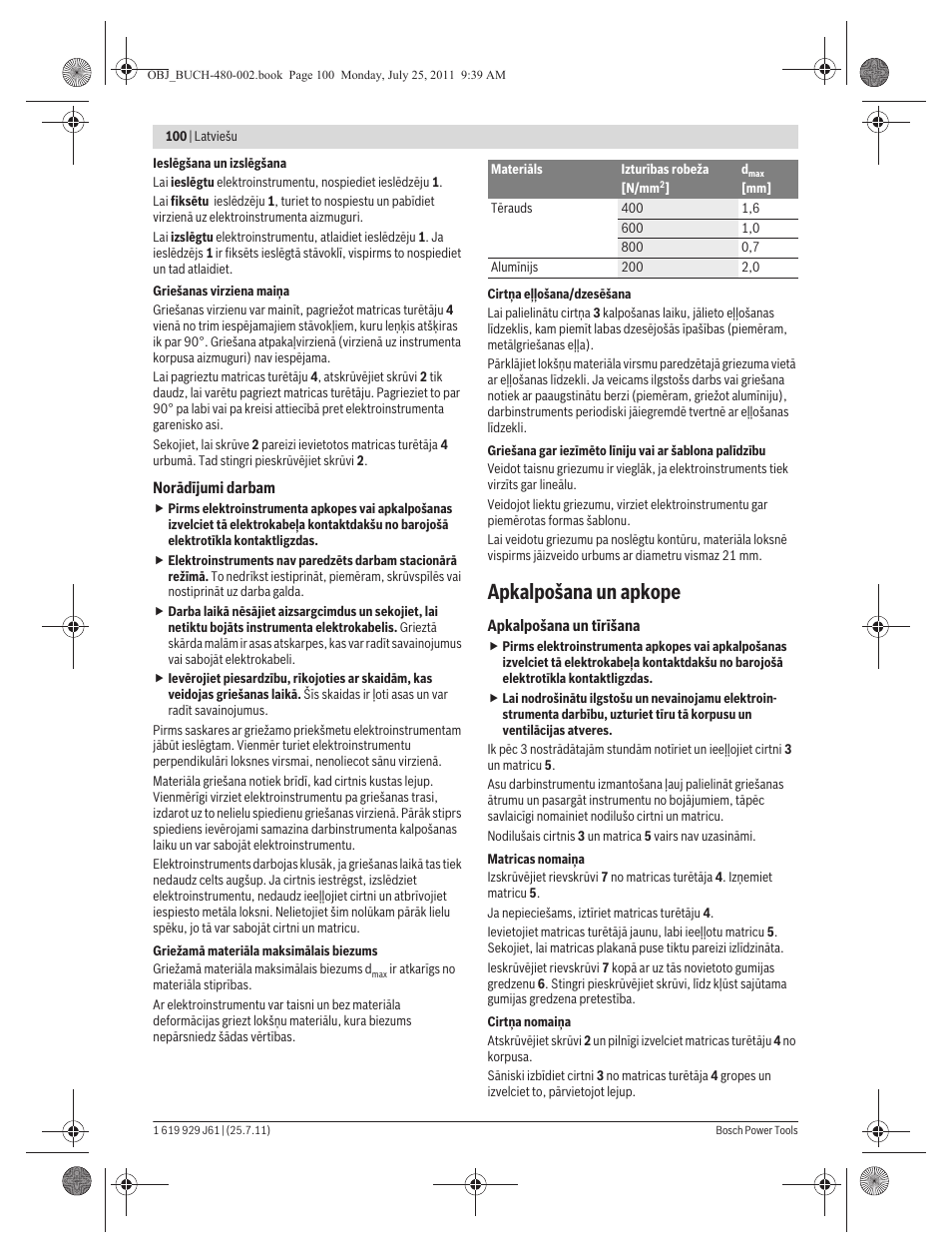 Apkalpošana un apkope | Bosch GNA 16 (SDS) Professional User Manual | Page 100 / 112