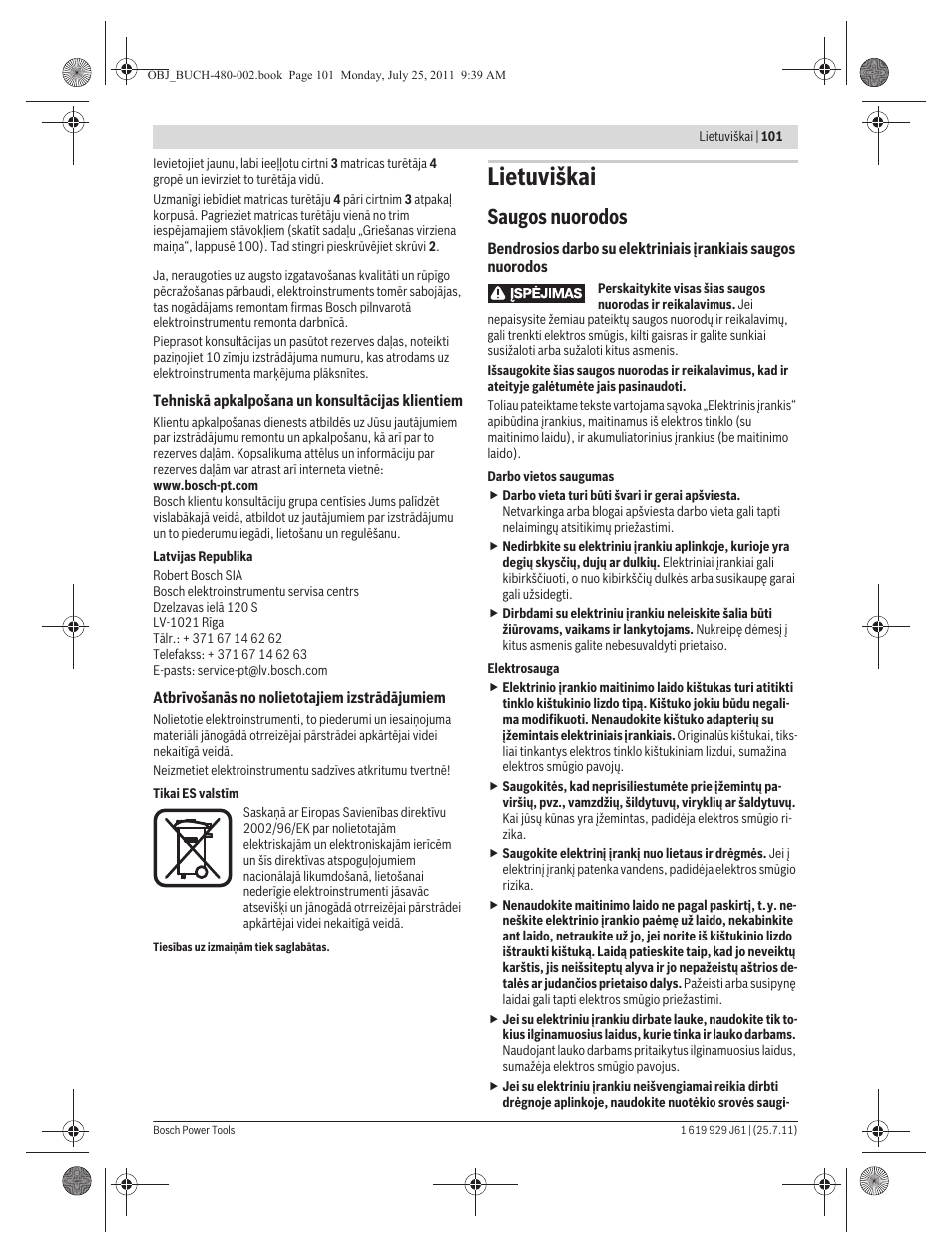 Lietuviškai, Saugos nuorodos | Bosch GNA 16 (SDS) Professional User Manual | Page 101 / 112