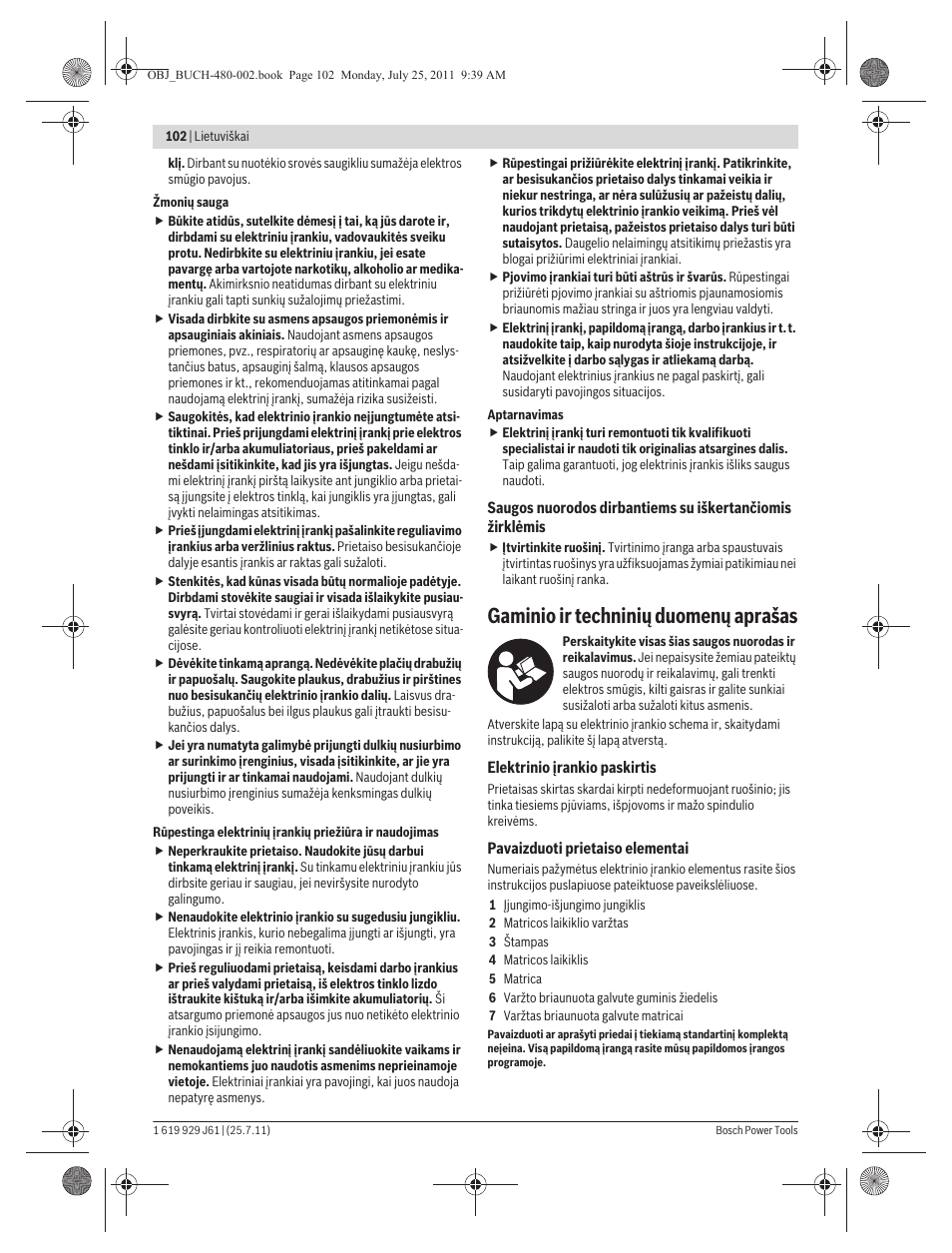 Gaminio ir techninių duomenų aprašas | Bosch GNA 16 (SDS) Professional User Manual | Page 102 / 112