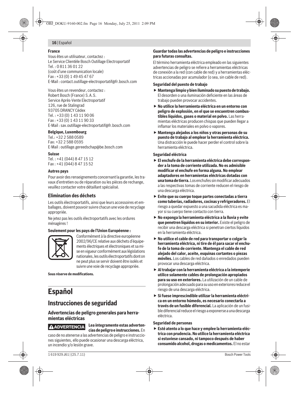 Español, Instrucciones de seguridad | Bosch GNA 16 (SDS) Professional User Manual | Page 16 / 112