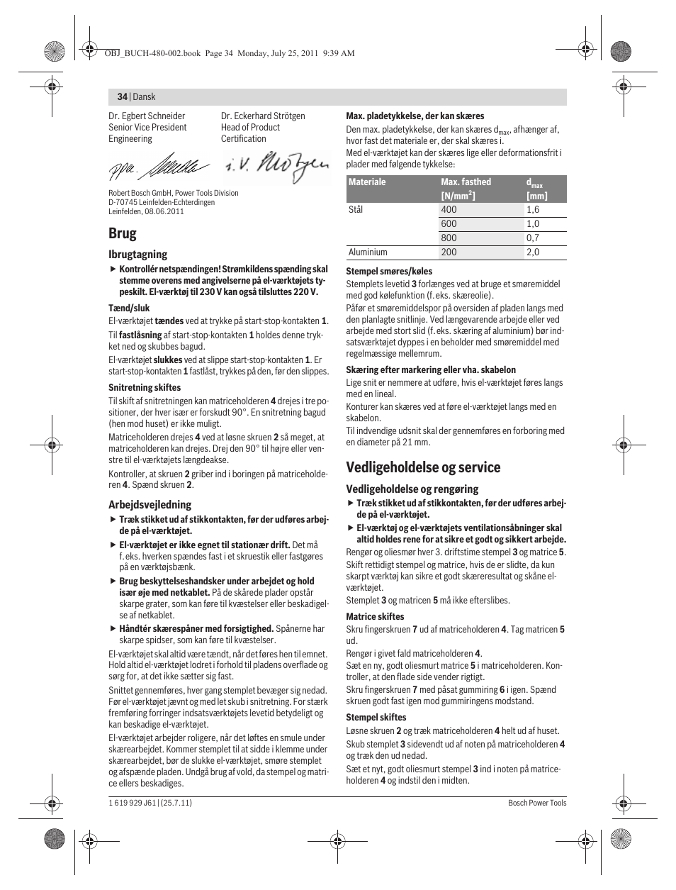 Brug, Vedligeholdelse og service | Bosch GNA 16 (SDS) Professional User Manual | Page 34 / 112