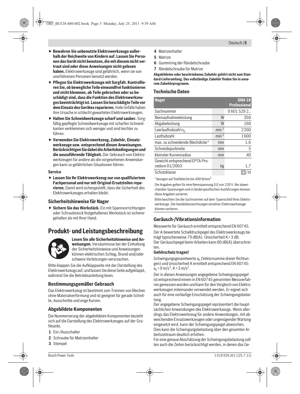 Produkt- und leistungsbeschreibung | Bosch GNA 16 (SDS) Professional User Manual | Page 5 / 112