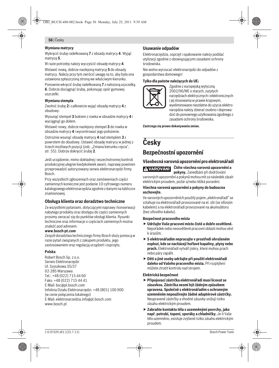 Česky, Bezpečnostní upozornění | Bosch GNA 16 (SDS) Professional User Manual | Page 56 / 112