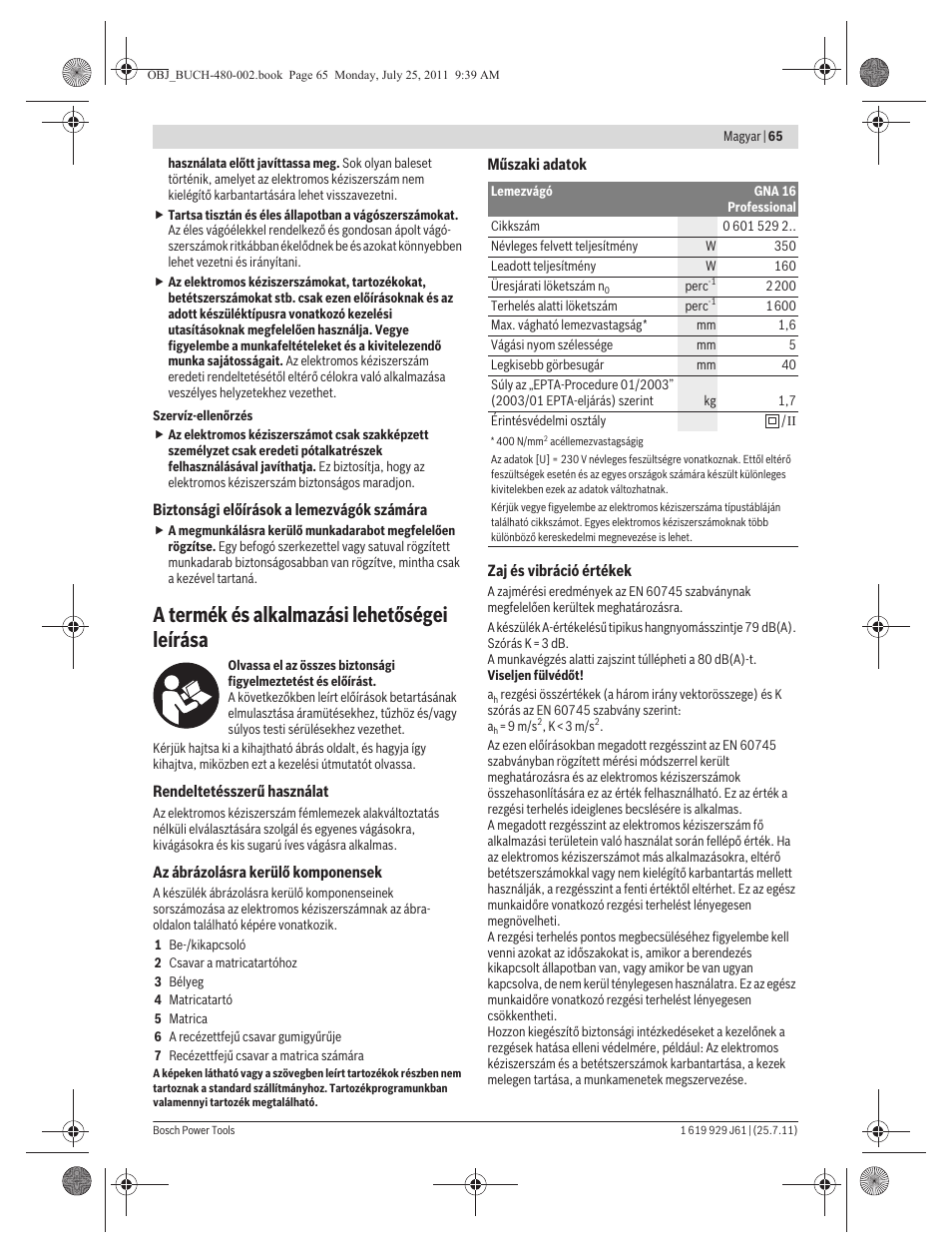 A termék és alkalmazási lehetőségei leírása | Bosch GNA 16 (SDS) Professional User Manual | Page 65 / 112