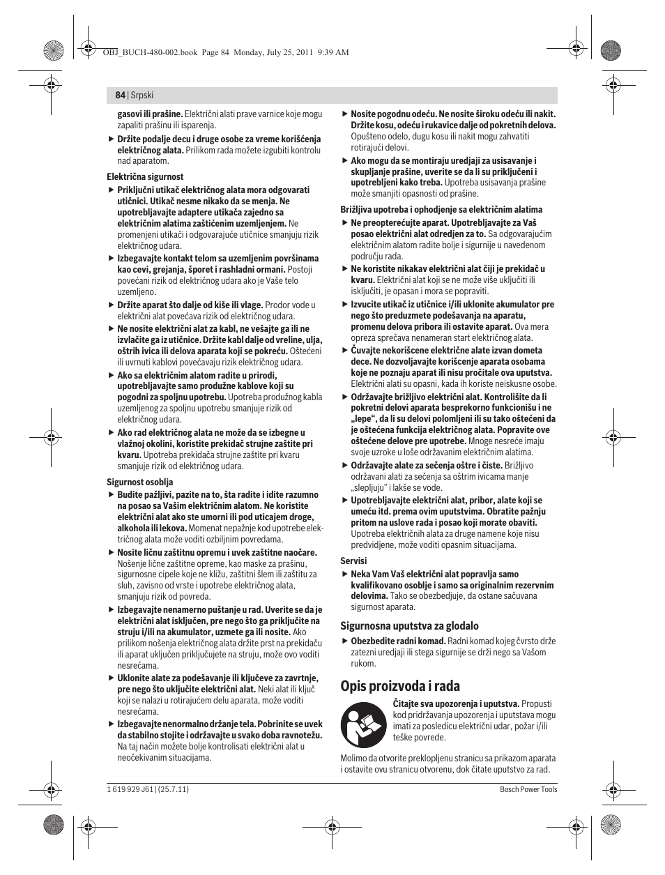 Opis proizvoda i rada | Bosch GNA 16 (SDS) Professional User Manual | Page 84 / 112