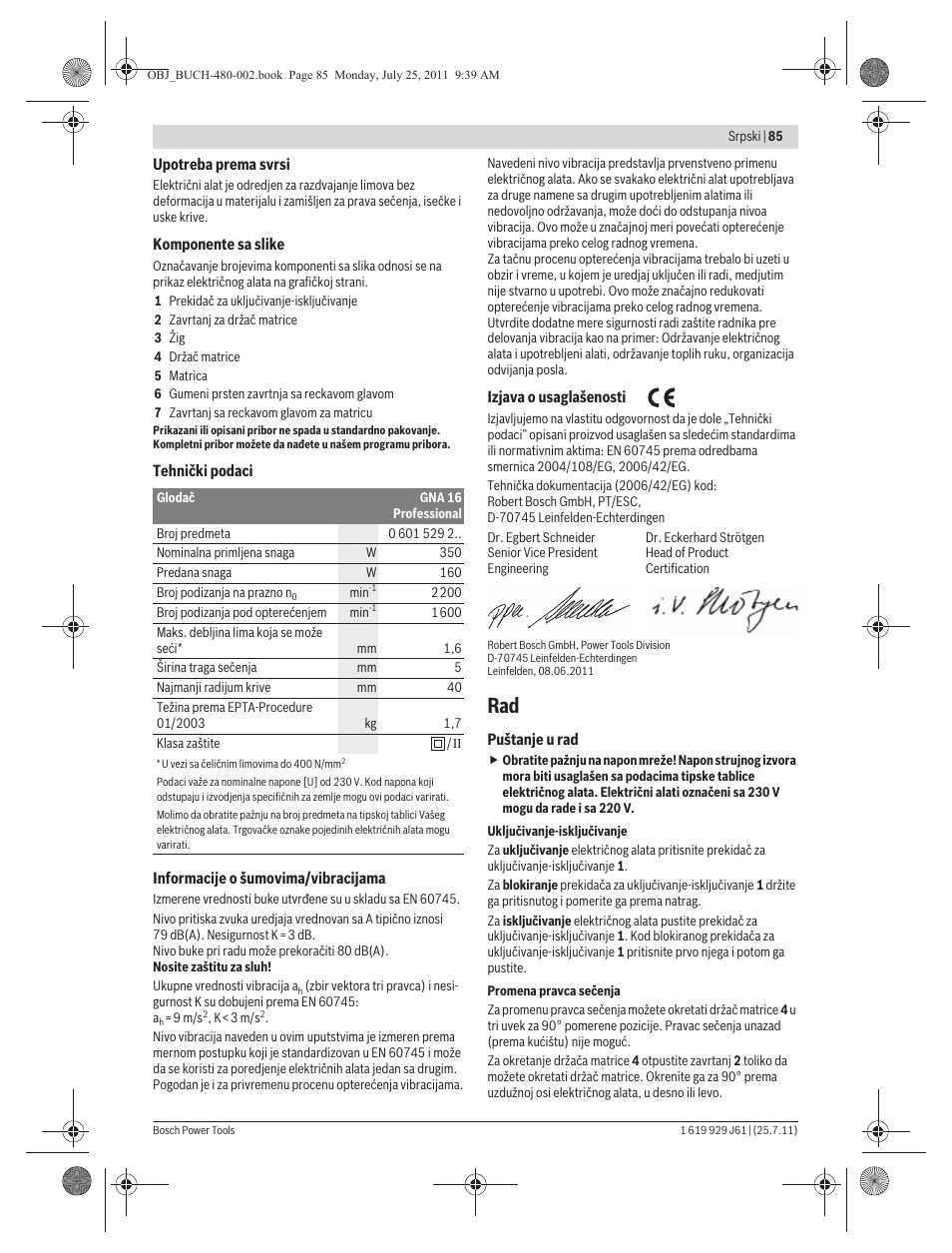 Bosch GNA 16 (SDS) Professional User Manual | Page 85 / 112