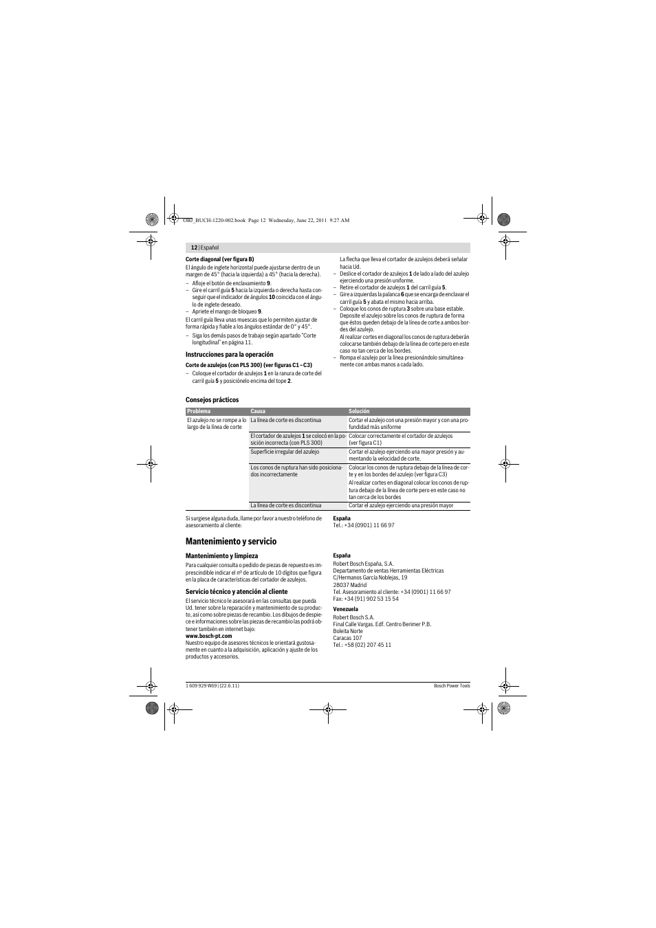 Mantenimiento y servicio | Bosch PTC 1 User Manual | Page 12 / 54