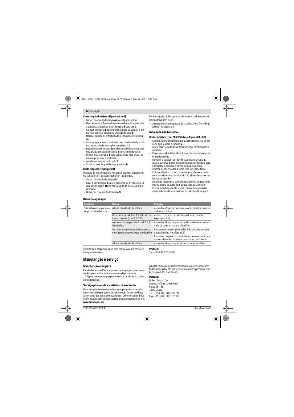 Manutenção e serviço | Bosch PTC 1 User Manual | Page 14 / 54