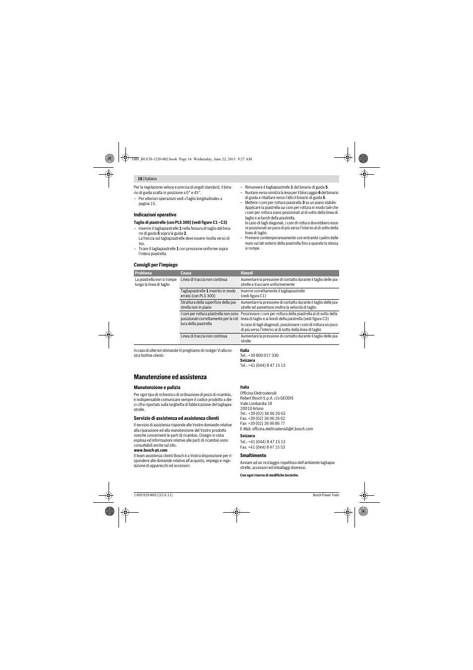 Manutenzione ed assistenza | Bosch PTC 1 User Manual | Page 16 / 54