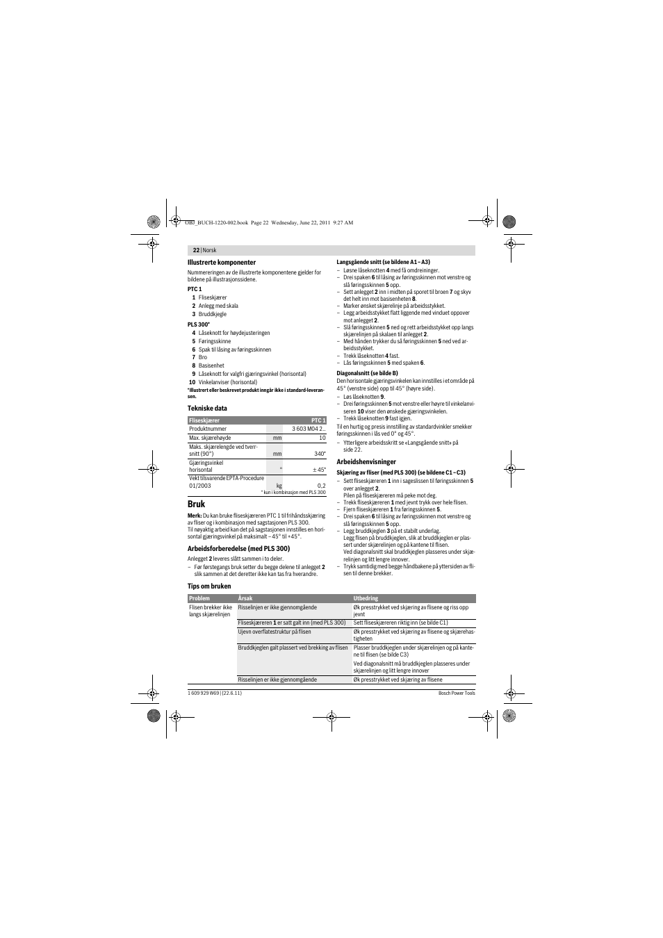 Bruk | Bosch PTC 1 User Manual | Page 22 / 54