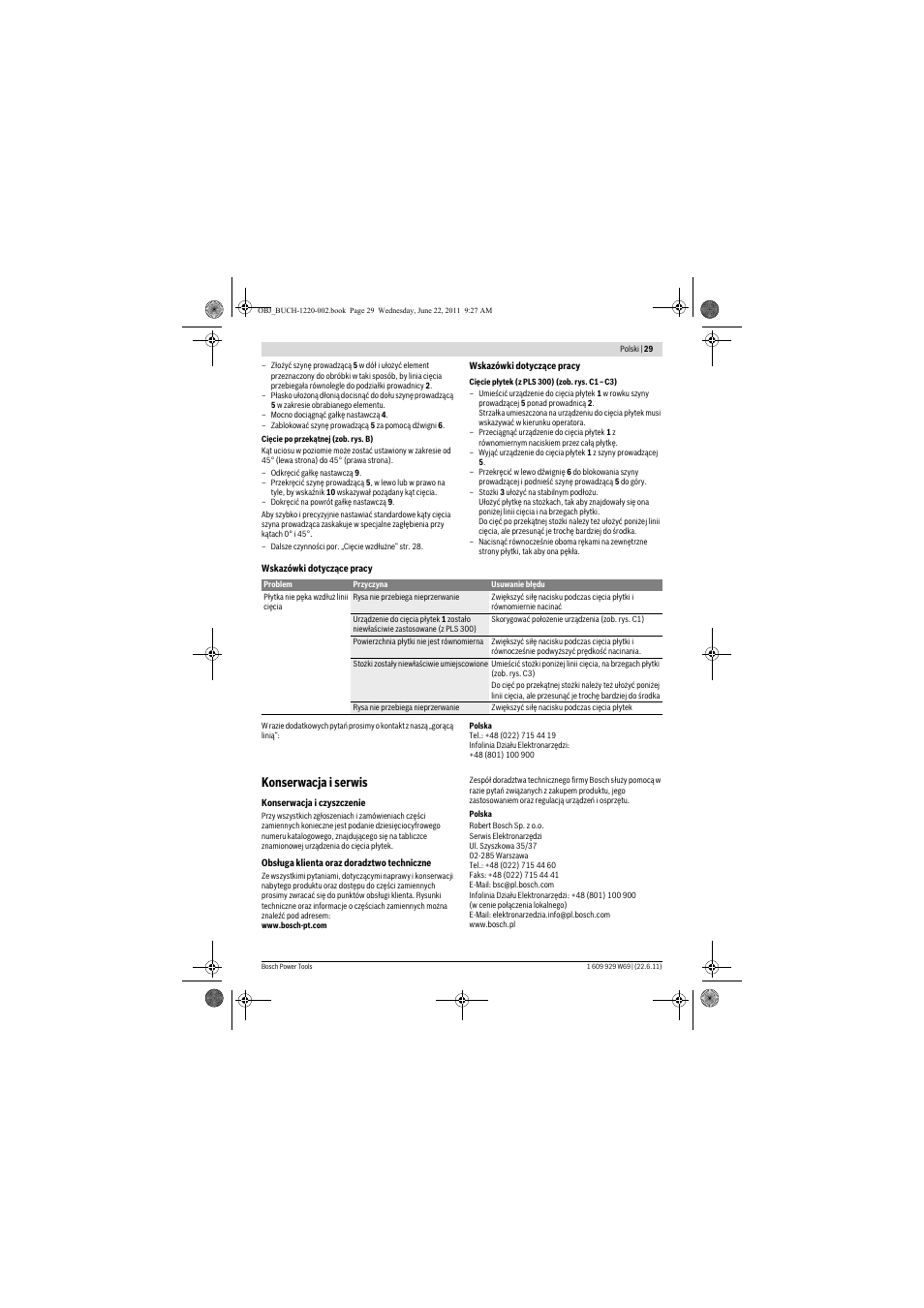 Konserwacja i serwis | Bosch PTC 1 User Manual | Page 29 / 54