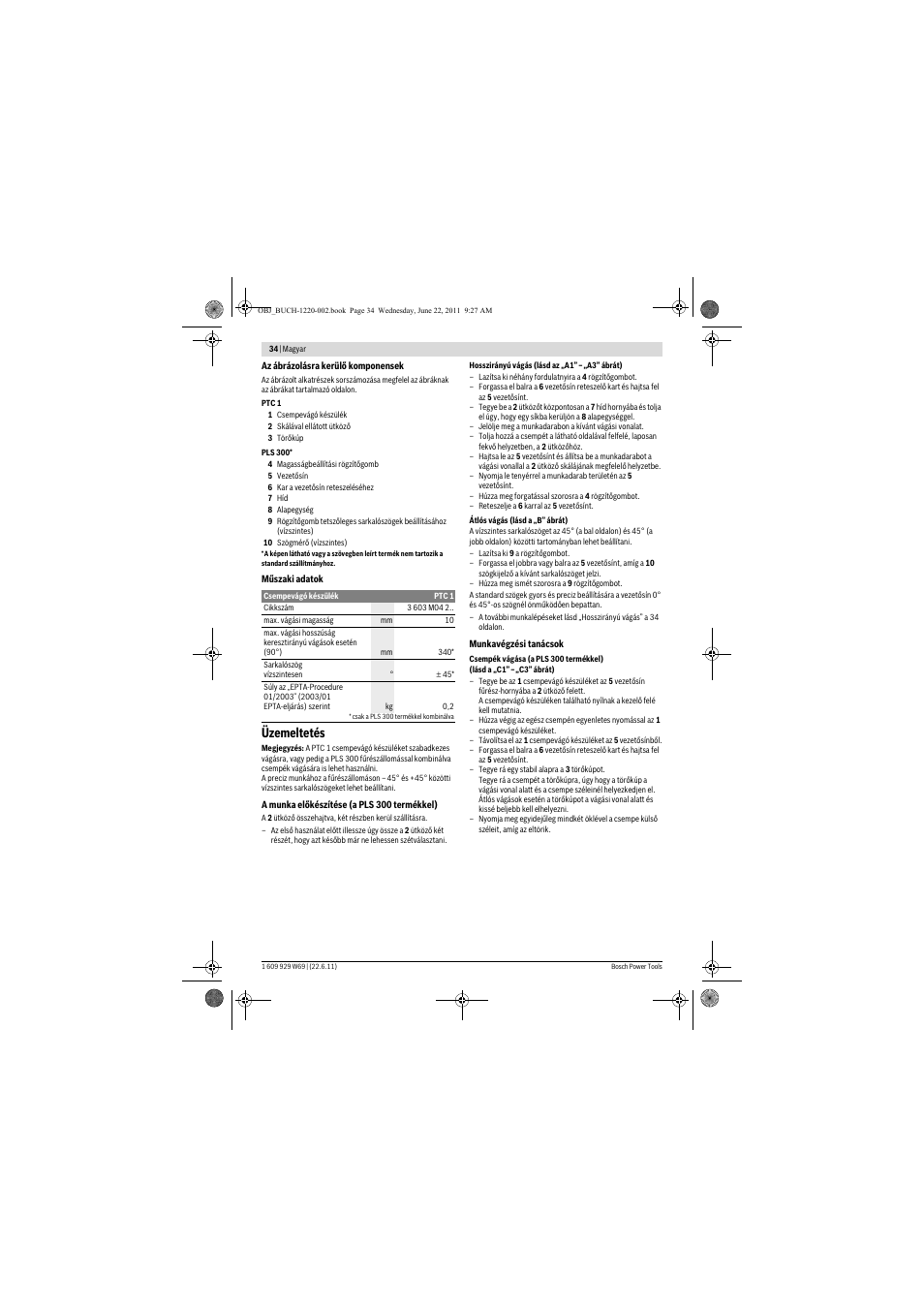 Üzemeltetés | Bosch PTC 1 User Manual | Page 34 / 54