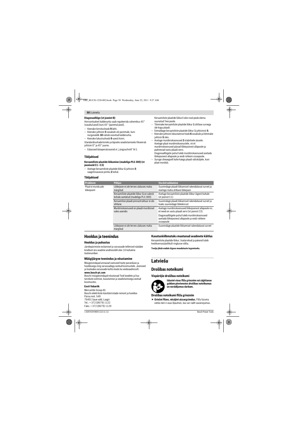 Latviešu, Hooldus ja teenindus | Bosch PTC 1 User Manual | Page 50 / 54