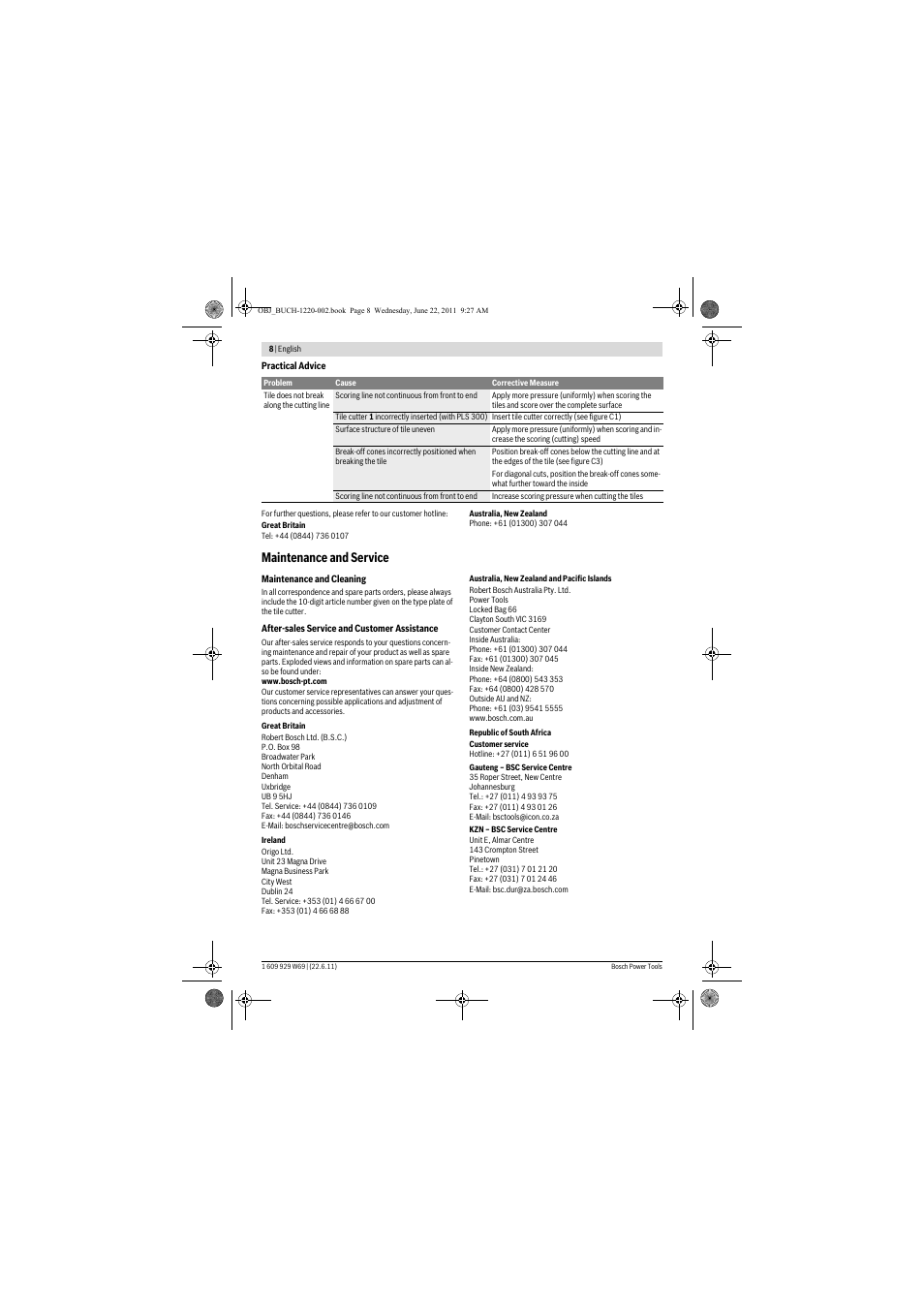 Maintenance and service | Bosch PTC 1 User Manual | Page 8 / 54