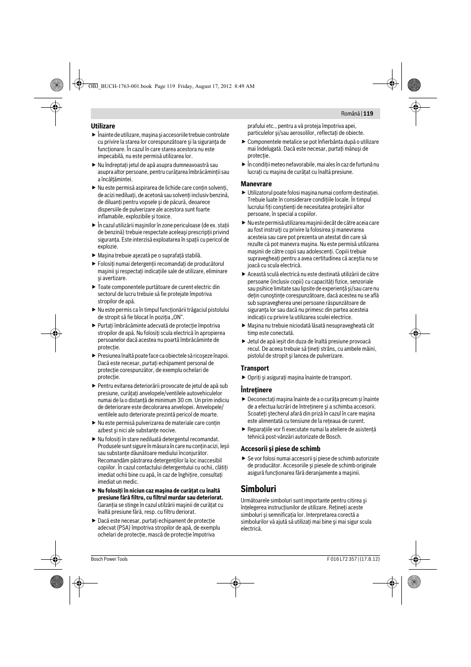 Simboluri | Bosch GHP 8-15 XD Professional User Manual | Page 119 / 182