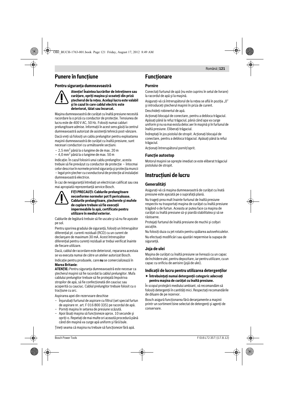 Punere în funcţiune, Funcţionare, Instrucţiuni de lucru | Bosch GHP 8-15 XD Professional User Manual | Page 121 / 182