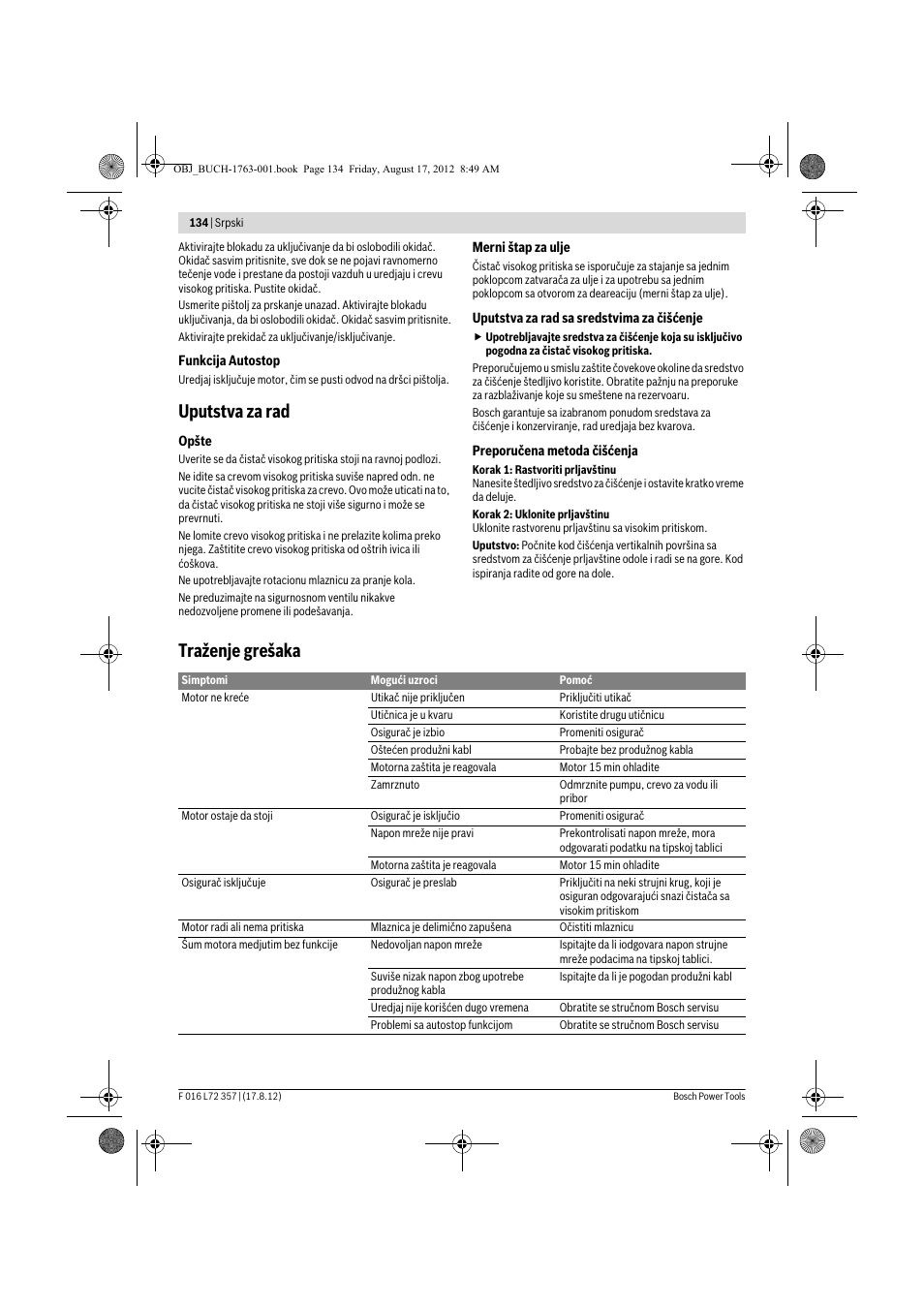 Uputstva za rad, Traženje grešaka | Bosch GHP 8-15 XD Professional User Manual | Page 134 / 182