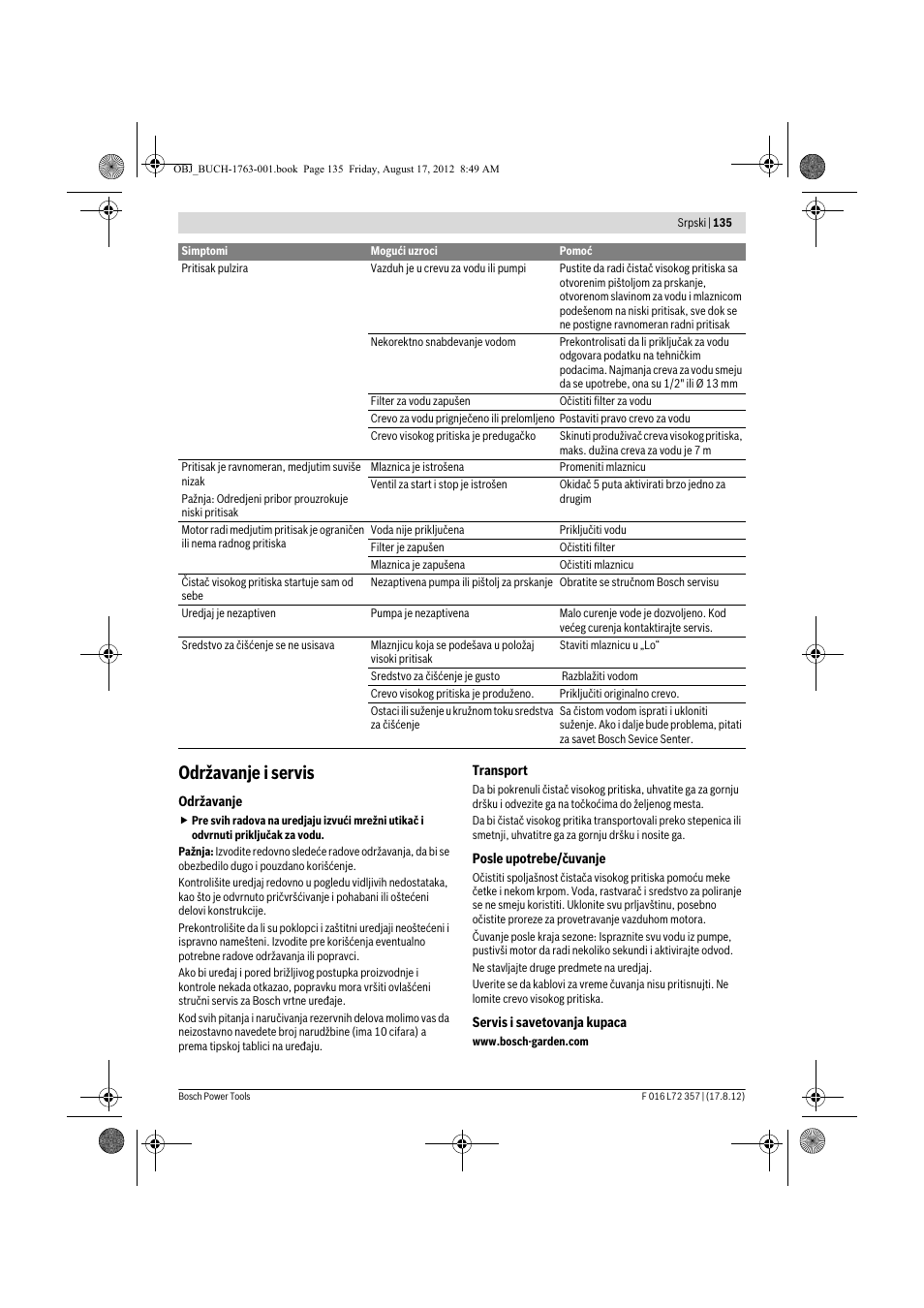 Održavanje i servis | Bosch GHP 8-15 XD Professional User Manual | Page 135 / 182