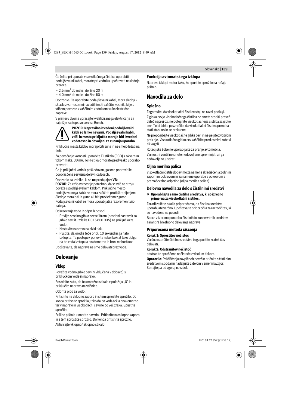 Delovanje, Navodila za delo | Bosch GHP 8-15 XD Professional User Manual | Page 139 / 182