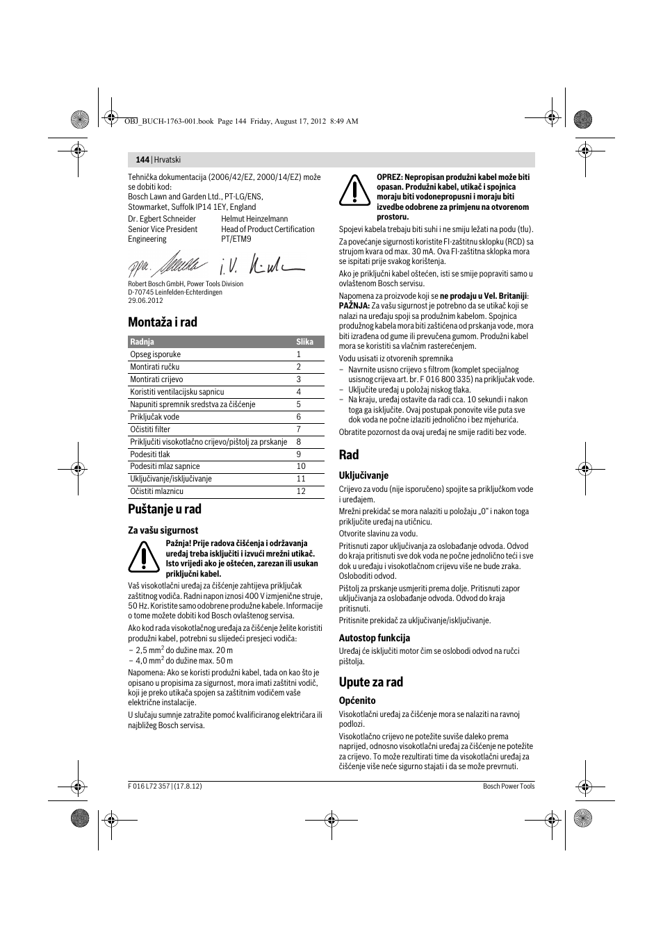 Montaža i rad puštanje u rad, Upute za rad | Bosch GHP 8-15 XD Professional User Manual | Page 144 / 182