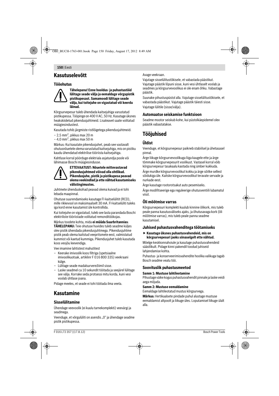 Kasutuselevõtt, Kasutamine, Tööjuhised | Bosch GHP 8-15 XD Professional User Manual | Page 150 / 182