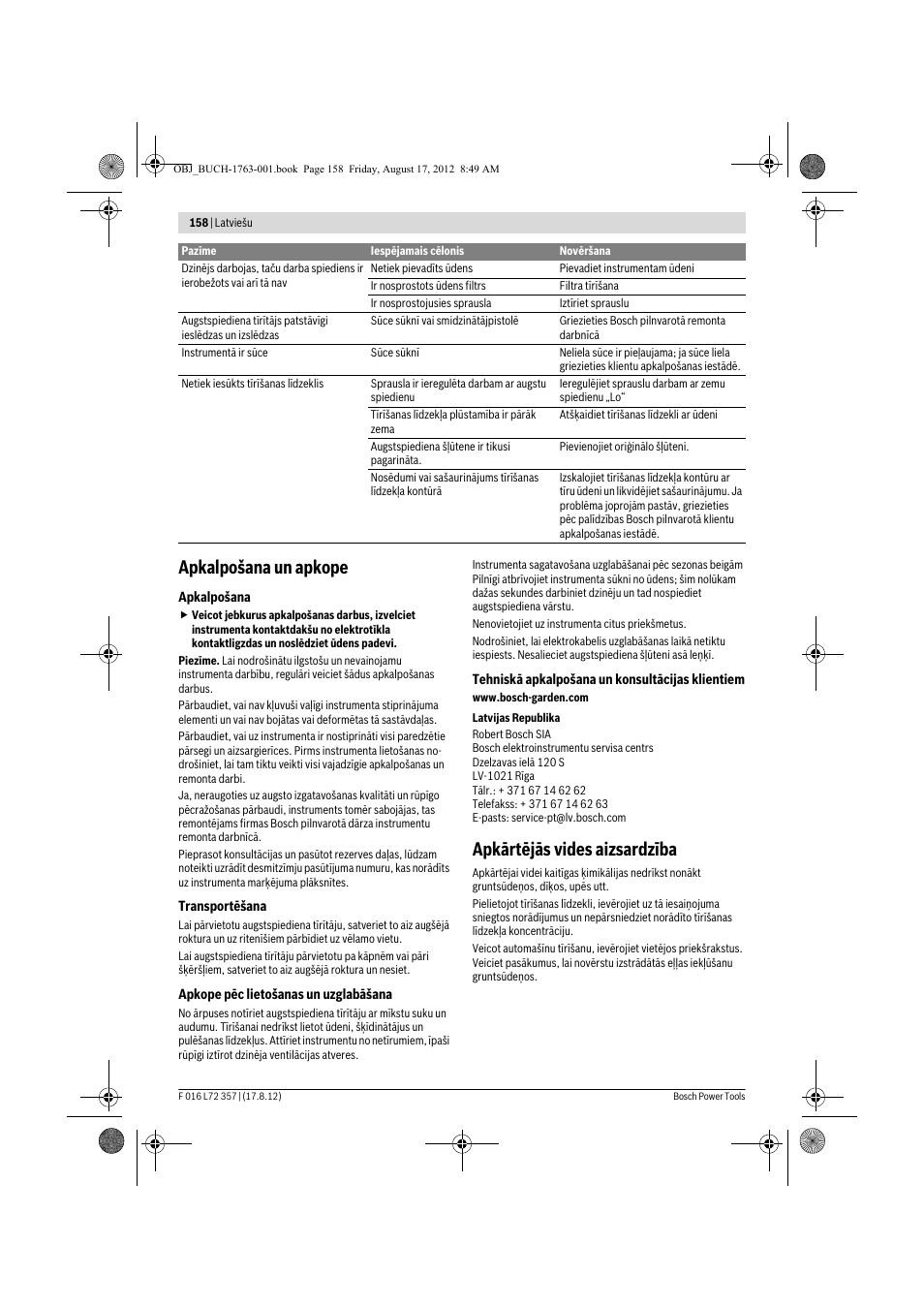 Apkalpošana un apkope, Apkārtējās vides aizsardzība | Bosch GHP 8-15 XD Professional User Manual | Page 158 / 182