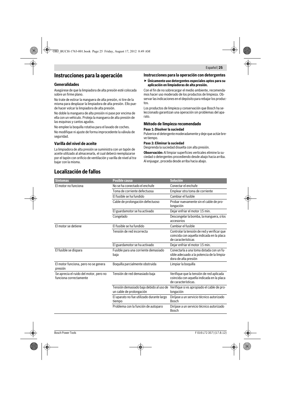 Instrucciones para la operación, Localización de fallos | Bosch GHP 8-15 XD Professional User Manual | Page 25 / 182