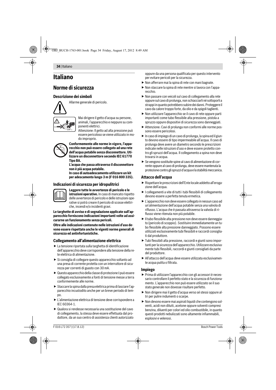 Italiano, Norme di sicurezza | Bosch GHP 8-15 XD Professional User Manual | Page 34 / 182