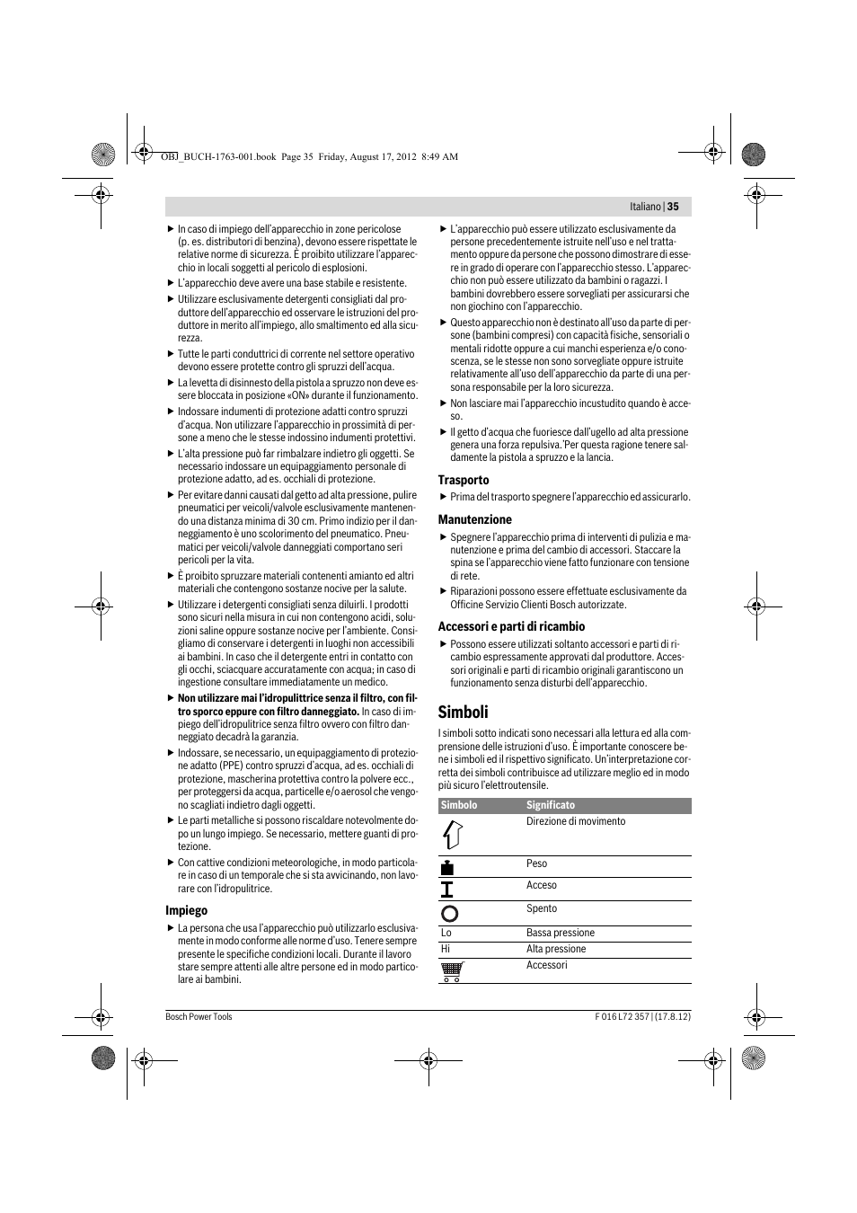 Simboli | Bosch GHP 8-15 XD Professional User Manual | Page 35 / 182