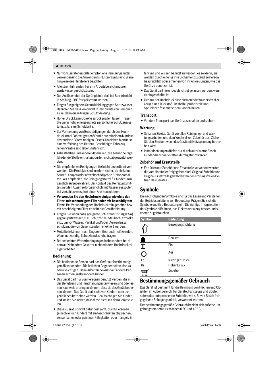 Symbole, Bestimmungsgemäßer gebrauch | Bosch GHP 8-15 XD Professional User Manual | Page 4 / 182