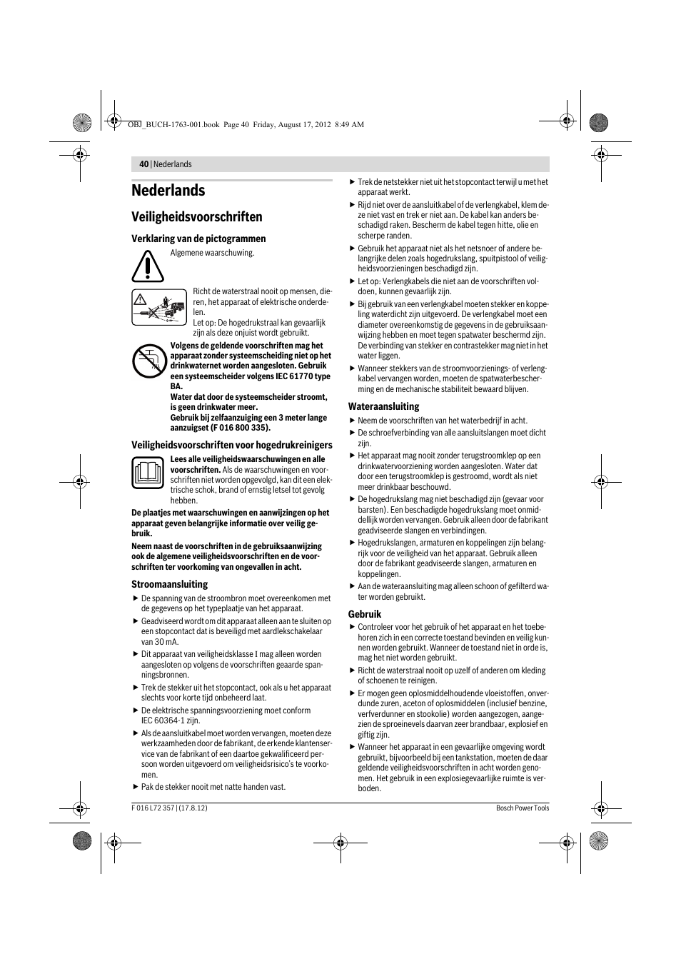 Nederlands, Veiligheidsvoorschriften | Bosch GHP 8-15 XD Professional User Manual | Page 40 / 182