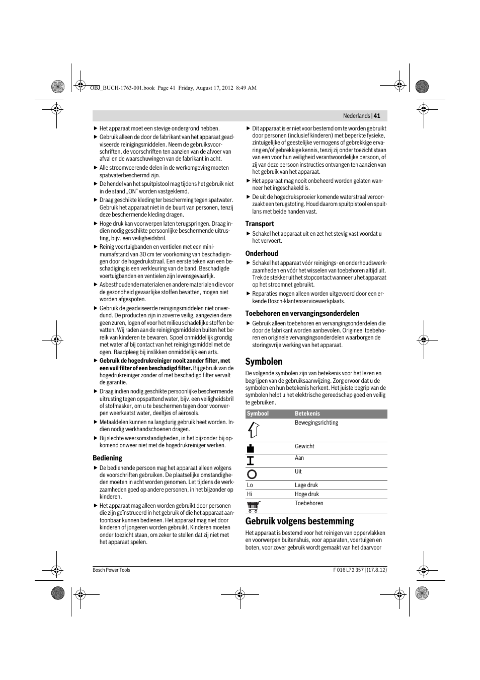 Symbolen, Gebruik volgens bestemming | Bosch GHP 8-15 XD Professional User Manual | Page 41 / 182