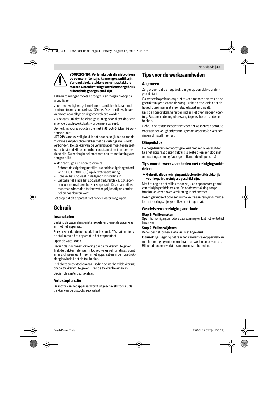 Gebruik, Tips voor de werkzaamheden | Bosch GHP 8-15 XD Professional User Manual | Page 43 / 182