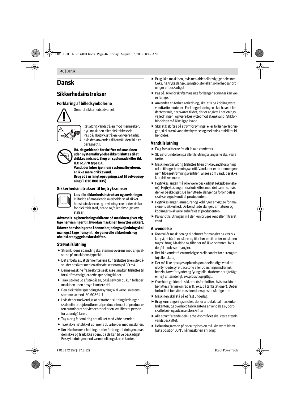 Dansk, Sikkerhedsinstrukser | Bosch GHP 8-15 XD Professional User Manual | Page 46 / 182