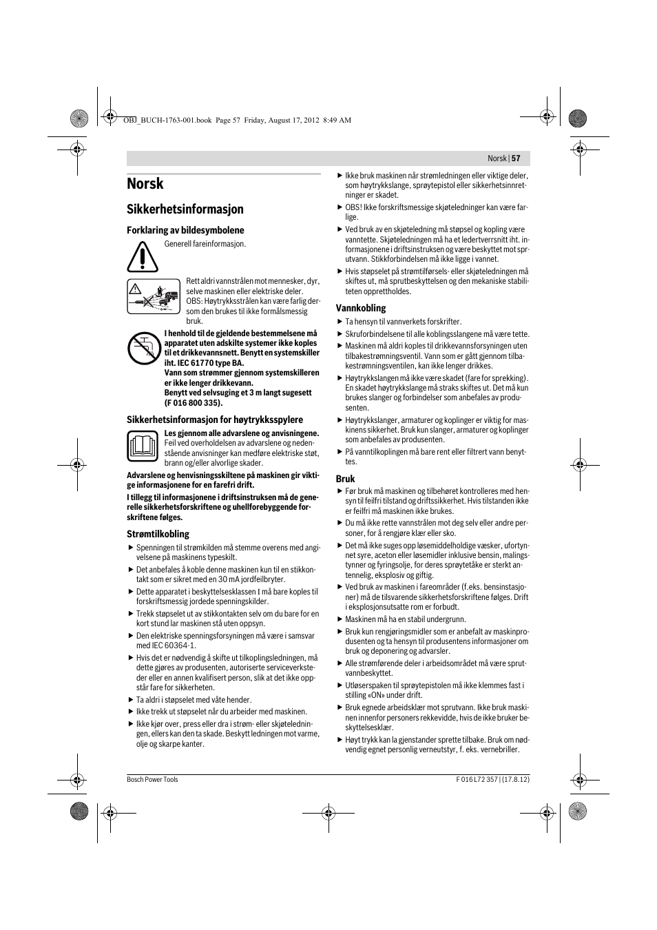 Norsk, Sikkerhetsinformasjon | Bosch GHP 8-15 XD Professional User Manual | Page 57 / 182