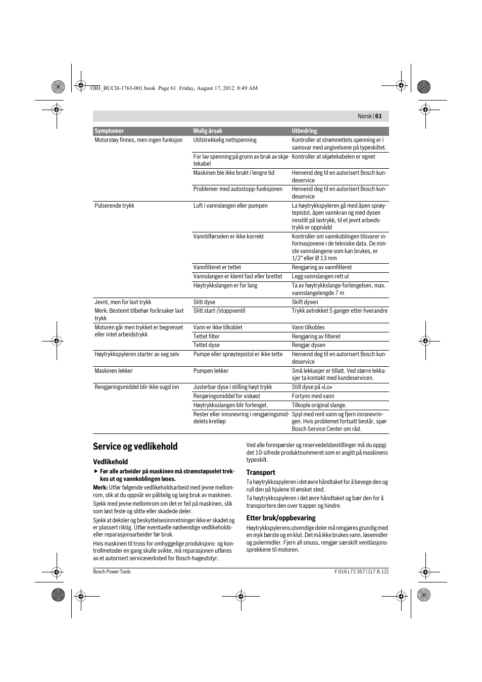 Service og vedlikehold | Bosch GHP 8-15 XD Professional User Manual | Page 61 / 182