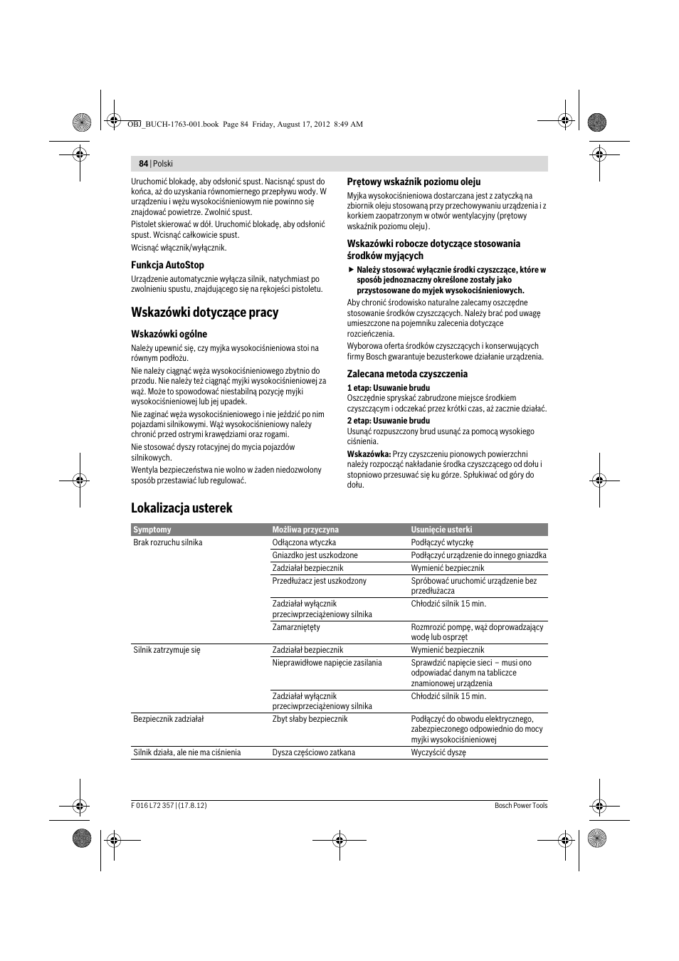 Wskazówki dotyczące pracy, Lokalizacja usterek | Bosch GHP 8-15 XD Professional User Manual | Page 84 / 182