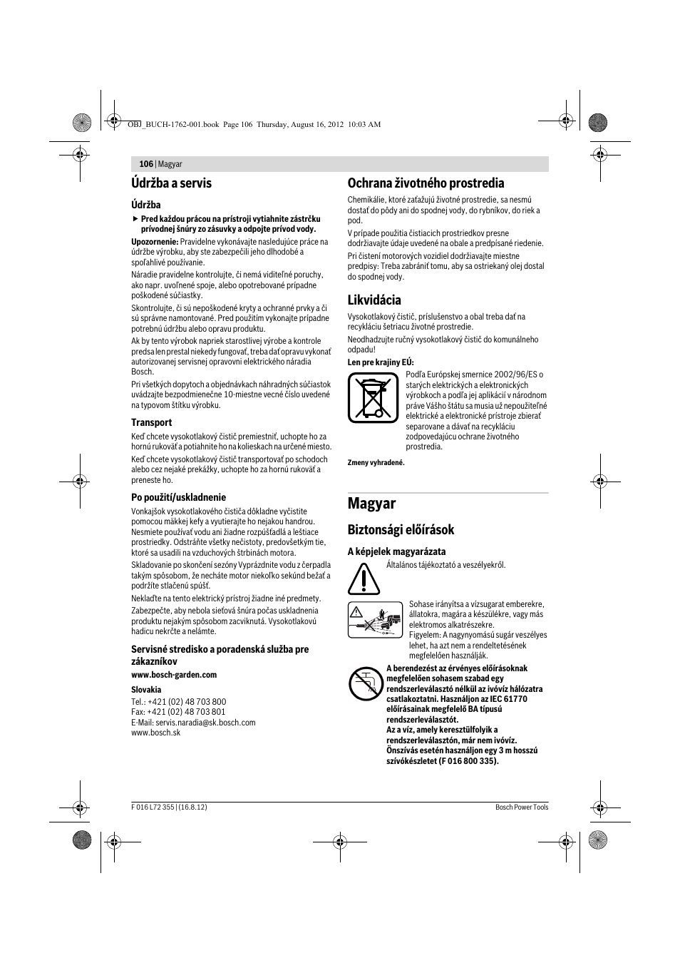 Magyar, Údržba a servis, Ochrana životného prostredia | Likvidácia, Biztonsági előírások | Bosch GHP 5-14 User Manual | Page 106 / 198