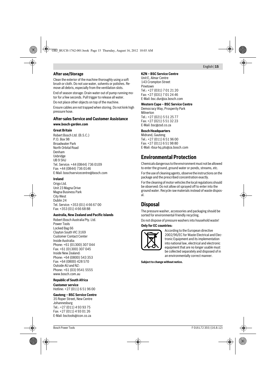 Environmental protection, Disposal | Bosch GHP 5-14 User Manual | Page 15 / 198