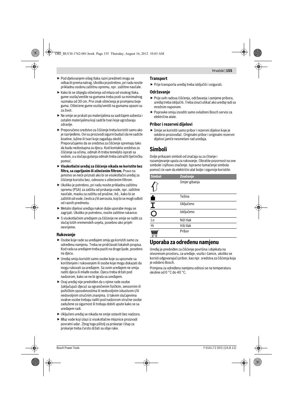 Simboli, Uporaba za određenu namjenu | Bosch GHP 5-14 User Manual | Page 155 / 198