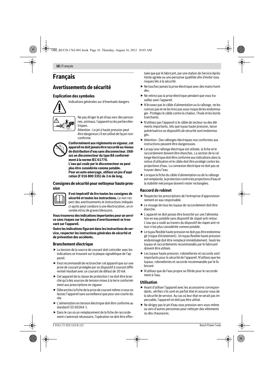 Français, Avertissements de sécurité | Bosch GHP 5-14 User Manual | Page 16 / 198