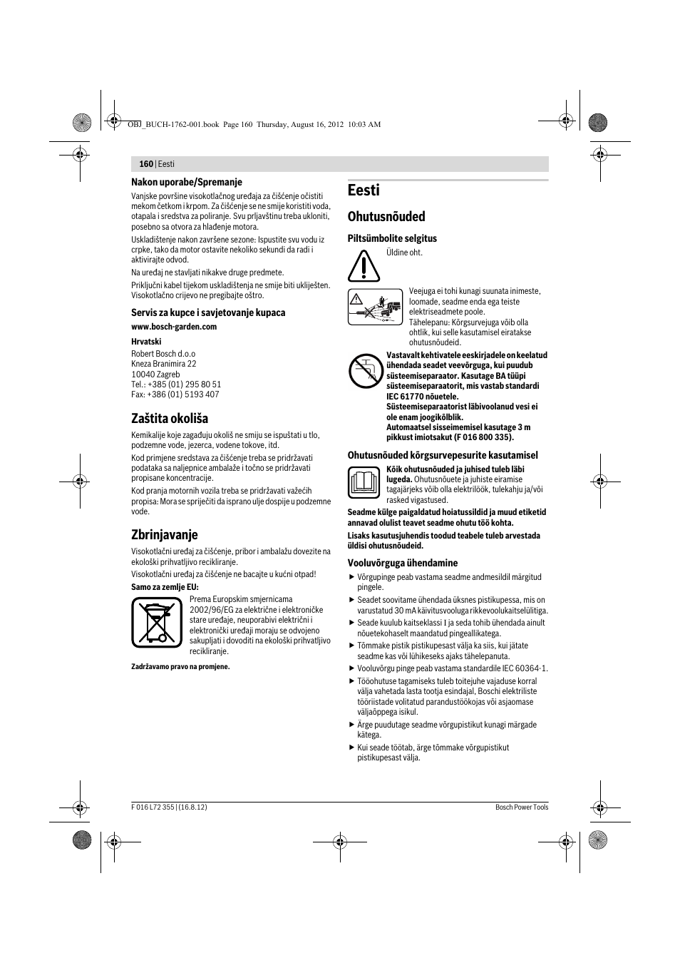 Eesti, Zaštita okoliša, Zbrinjavanje | Ohutusnõuded | Bosch GHP 5-14 User Manual | Page 160 / 198